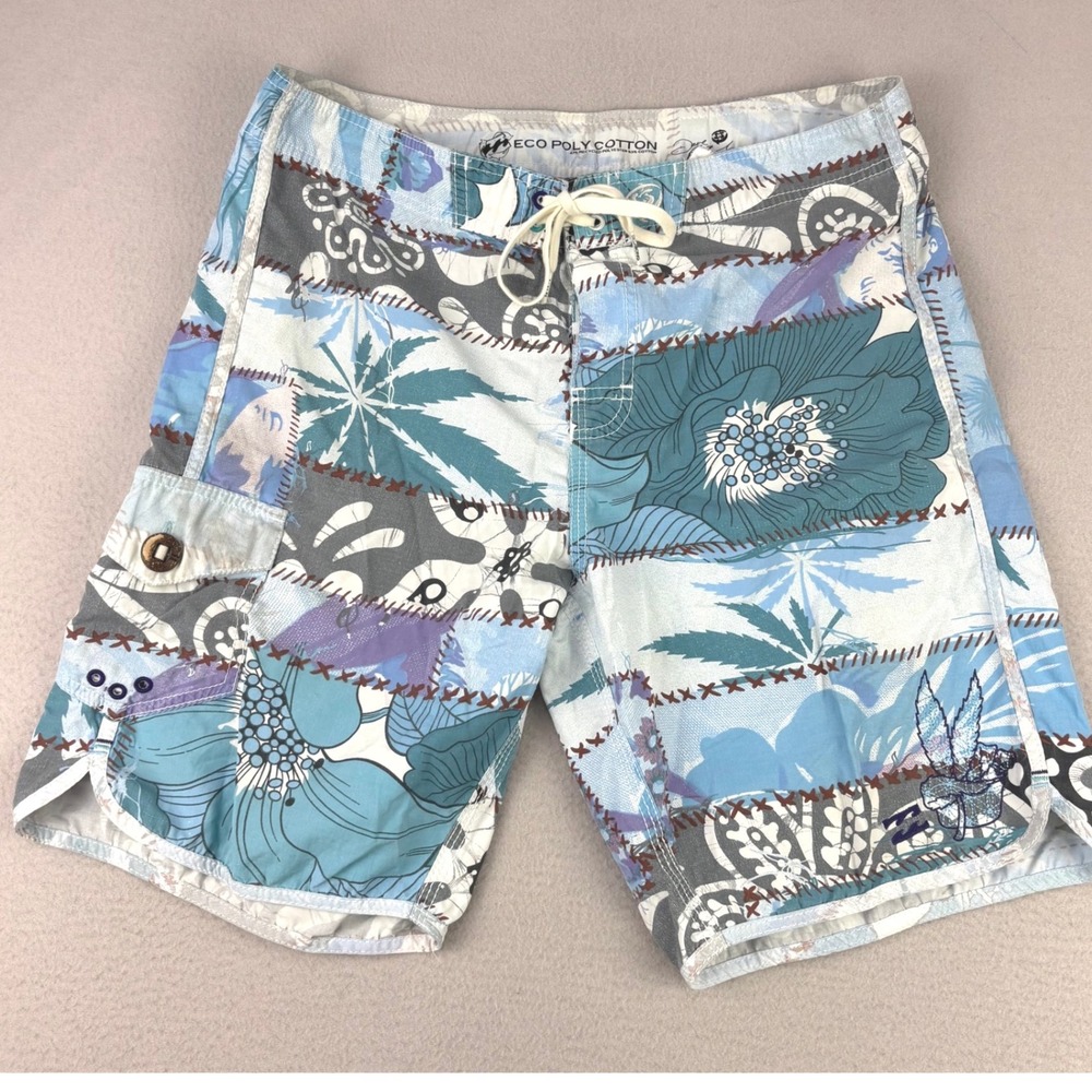 Billabong Dave Rastovich Board Shorts Mens 34 Blue‎ Patchwork Floral Eco Cotton